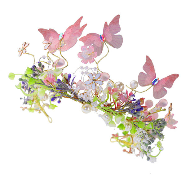 Hårbøyle med sommerfuglkrans og blomster, for bryllup