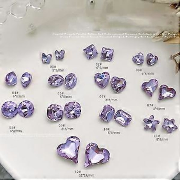 10x Runda Nagelstenar Hjärtan Nagelstrass Berlocker Fjärilsformade Nagelberlocker Fyrkantiga Nagelkonst Berlocker DIY Nagelkonst-Dekor 6