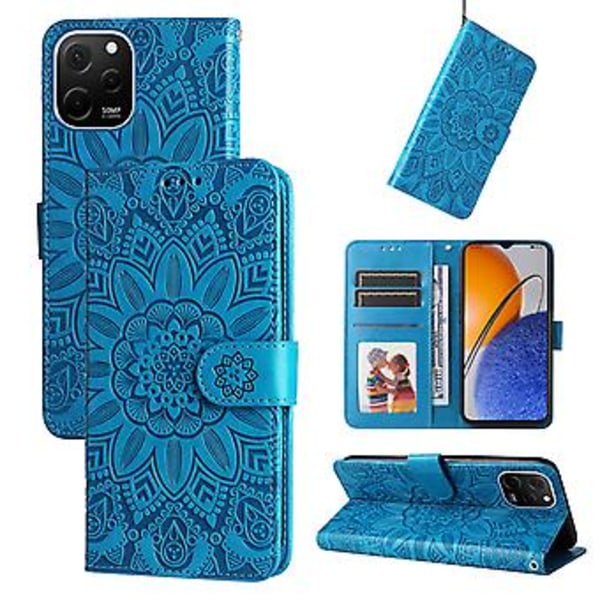 Solros Läder Telefonfodral För Huawei nova Y61 Blue