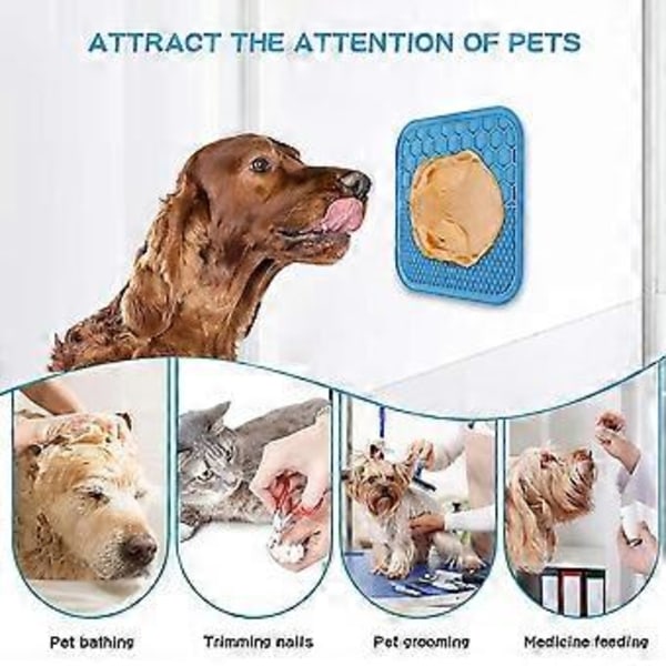 Slikkemåtter til Hunde Katte, Langsom Foder Hundeskål Beroligende Godbidsmåtte Kedsomhed & Angstlindring (S blå)