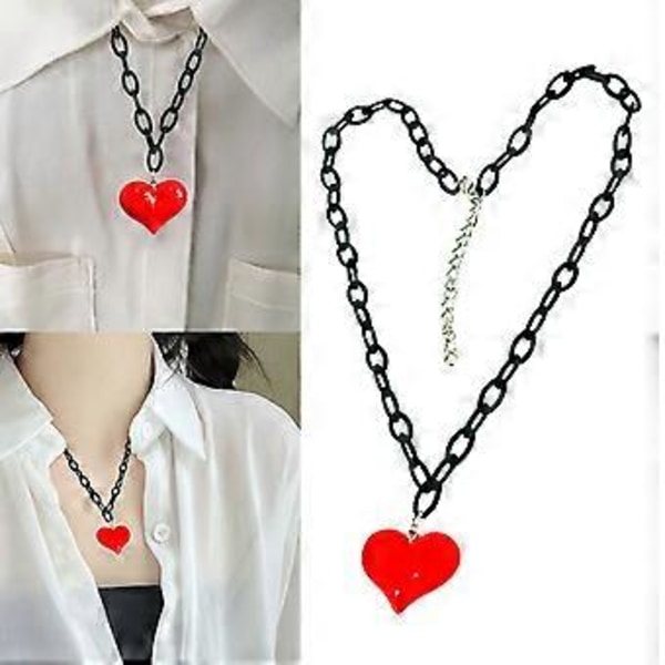 Hieno punainen sydänkaulakoru Hip-Hop Crystal Love Heart Charm Solisluuketju Ainutlaatuinen Y2K Musta ketjukaulakoru Syntymäpäiväkoriste
