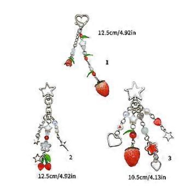Jordbær Nøkkelring Dekorativt Anheng Ryggsekk Smykke Kirsebær Nøkkelring Ornament Legeringsmateriale Perfekt Gave til Jenter Tenåring Section 3