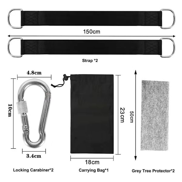 Remmar för utomhus hängmattor, längd 150 cm med hängremmar för gungor/ trädskydd