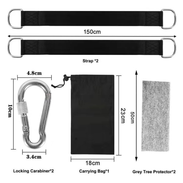 Stropper for utendørs hengekøyer, lengde 150 cm med henge stropper for svinger/trebeskyttere