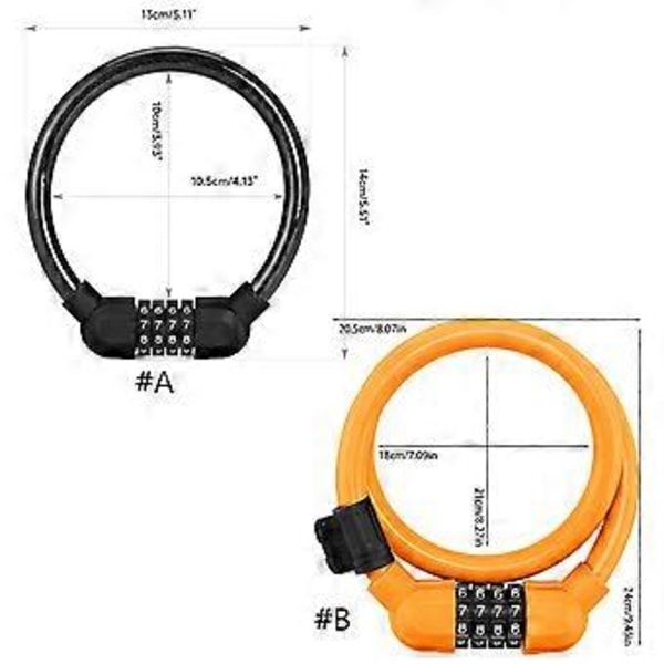 Cykelkabellås Kraftigt Stöldskydd 4-siffrigt Återställbart Kombinationslås Cykelkabellås Kodlås Kabel orange orange