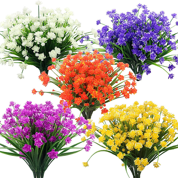 8 buketter kunstige røde lotusblomster, utendørs blomsterbusker UV-re