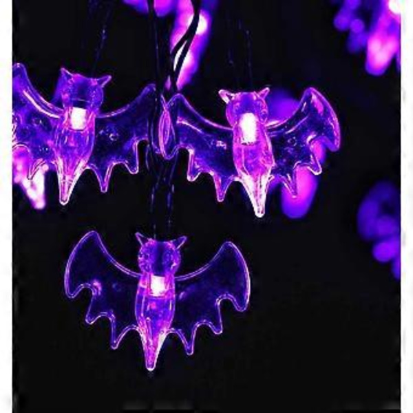 Halloween Ljusslinga, 3 meter 20 LED Lila Fladdermöss Batteridriven med 2 Halloween Belysningslägen Utomhus Party Ljusslingor för Halloweenfest De