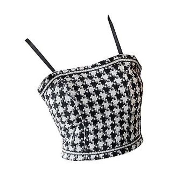 Houndstooth Slim Fit Linne Vadderad Spaghettiband Camisole Houndstooth Slim Fit Camisole för Kvinnor Flickor Svart Fri Storlek()