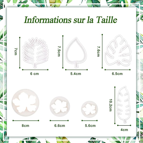 Sæt med 7 kageudstikkere i form af et blad og en tropisk blomst