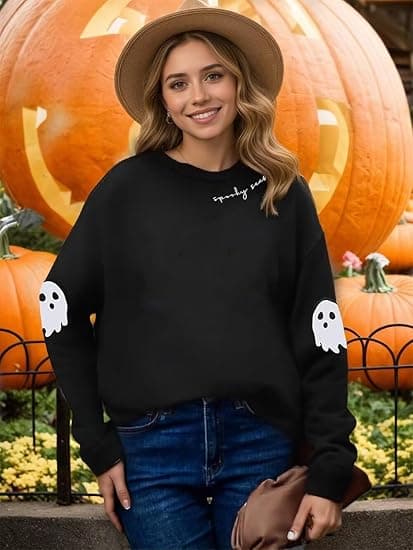 Halloween-genser, spøkelsessesong-genser for kvinner, spøkelseshettegenser - Størrelse M M