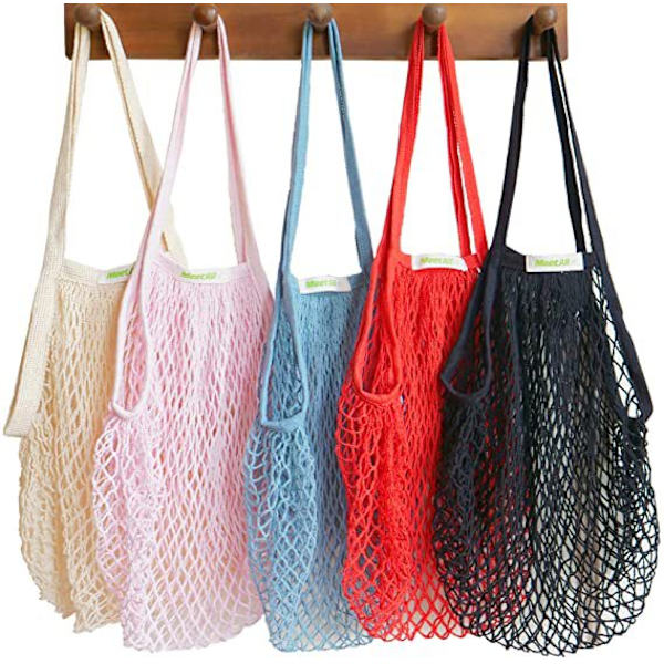 [5 Pakke] Premium Mesh Indkøbsposer, Genanvendelige Grøntsagsposer, Lange H