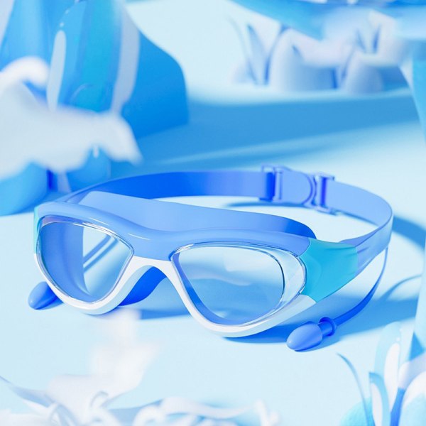 Blå svømmebriller til børn med ørepropper, anti-dug UV-beskyttelse