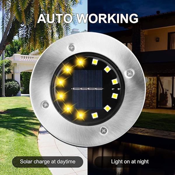 Sæt med 12 udendørs solcellelamper med varmt lys, 12 LED'er, 800 mAh, med