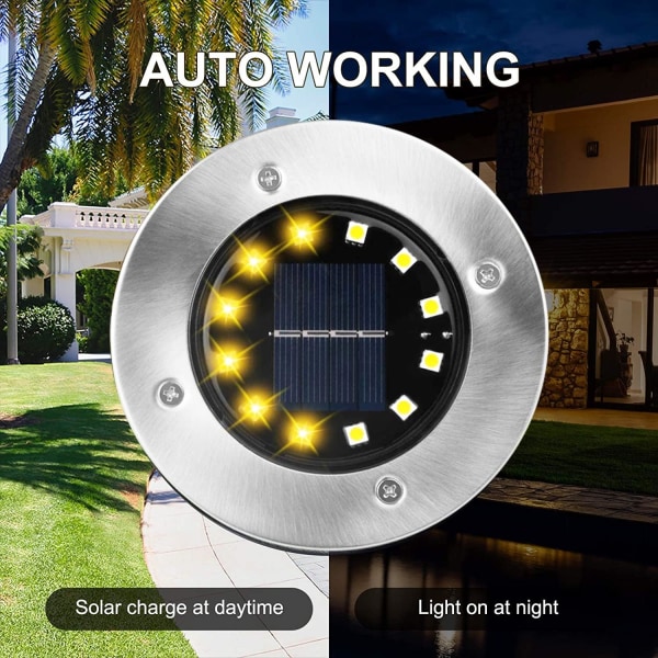 Varmt lyssett med 12 utendørs solcellelamper, 12 LED-er, 800mAh, med