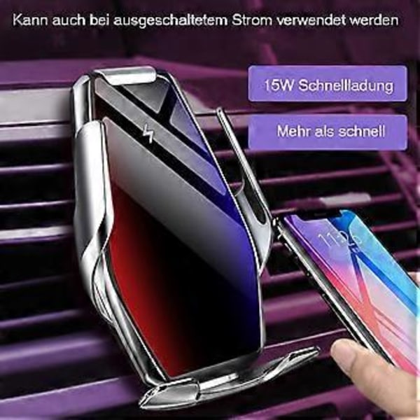 Sky silver Trådløs Billader, 15W Hurtiglading Bilfeste Lader Auto-Klemme Luftventil Telefonholder Kompatibel med iPhone 11Pro/Max/XR/11/X/8, Sa