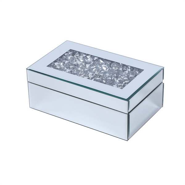 Luksus sølvmalet diamant spejlglas smykkeskrin, sort fløjl