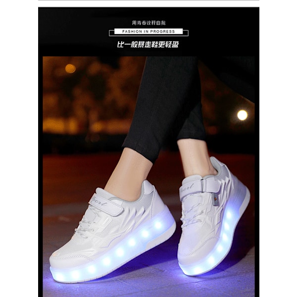 Børnesneakers Dobbelthjulede Sko Led Lys Sko Q7-yky.37.Hvid White 37