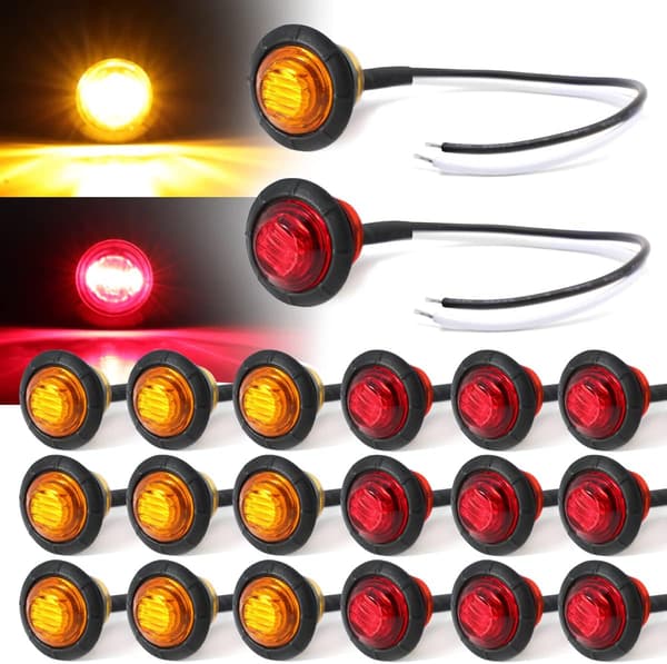 （30-pack） 3/4-tums runda 15 bärnsten 15 röda LED-sidomarkeringar