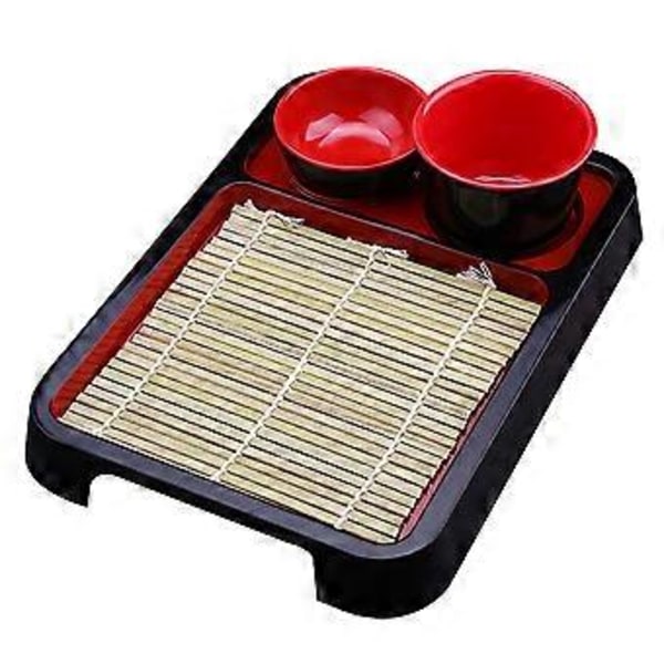 1 Set Japansk Stil Kall Nudelbricka Rektangulär Soba Nudelplatta med Bambumatta