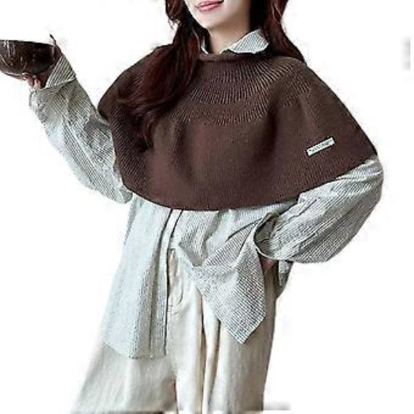 Trendig enfärgad stickad cape halsduk varm bekväm krage sjal för olika tillfällen mode kvinnor flickor halsduk brun brown