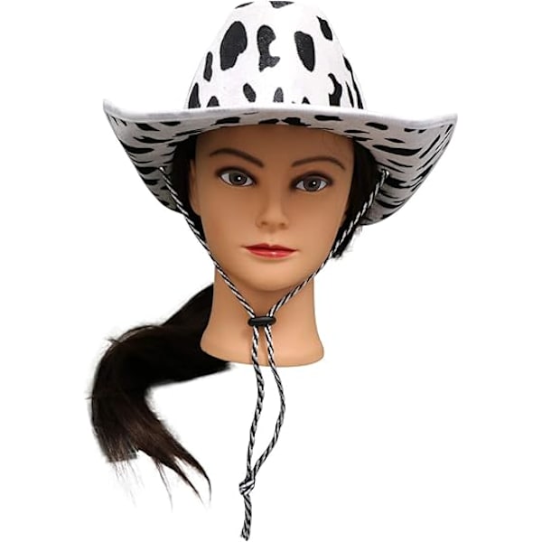 Cowboy Hat Sjov Ko Print Hat - Unisex Sort og Hvid Cowboy Hat
