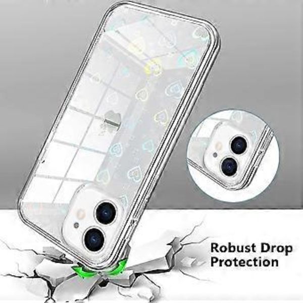 Kompatibel med iPhone 12 mini 5,4 tommer etui + skærmbeskytter, farverigt gradient laser kærlighedshjerte klart telefonetui stødsikkert beskyttende slankt bumper