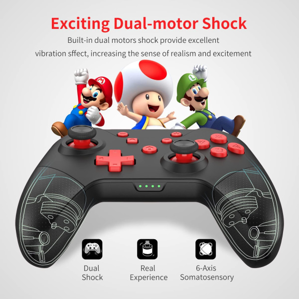 Switch Controller, Switch Pro Controller - Sort Rød til Switch/Li