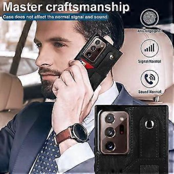 Designet til Samsung Galaxy Note 20 5G Wallet Case med justerbar håndledsrem, støttefod, PU-læder, kreditkortholder, stødsikker, hybrid, robust beskyttelse