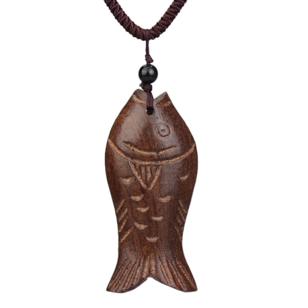 Stærk og langtidsholdbar Vintage Wooden Lucky Fish Pendant halskæde