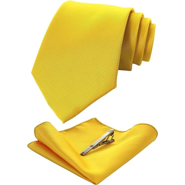 Herrslips och slipsklämma i sidenkypert, fyrkantig ficka gul 4-delad s