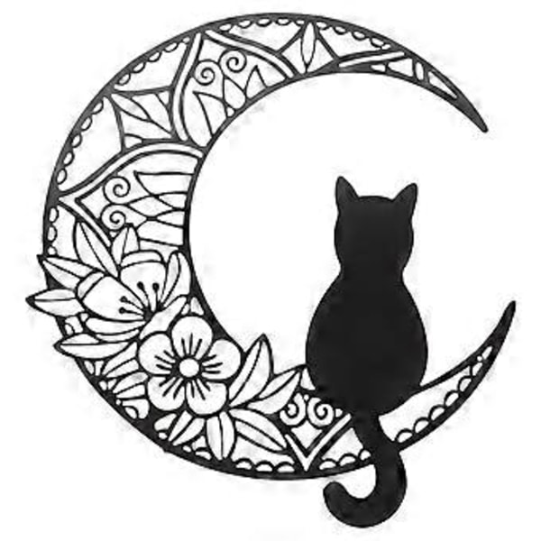 Jern Katt Måne Veggdekor Katt Måne Skulptur Veggdekor for Soverom Stue