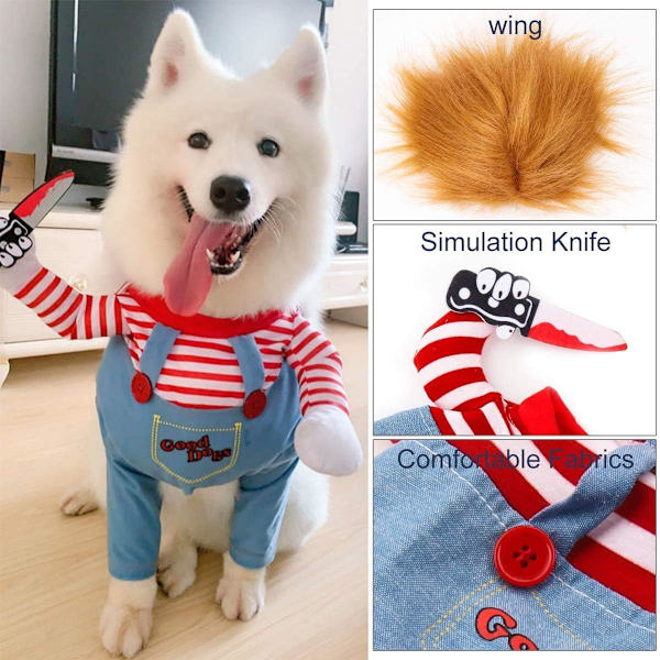 Lihava nukkekoiran vaatteet Säädettävä Halloween-koiran cosplay-asu Fu