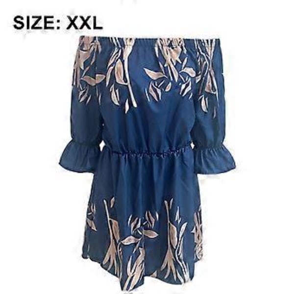 Dame Casual Blomstret Print Off Shoulder Trompetærme Swing Kjole (style6074)