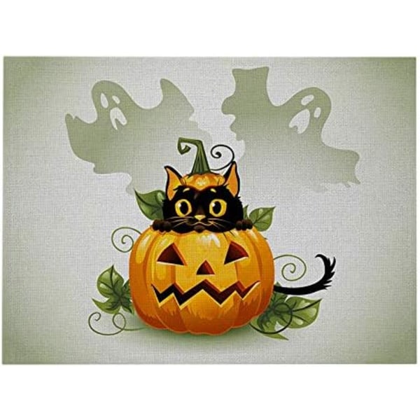 Set med 4 Halloween-placemats - Halloween-kattmönster