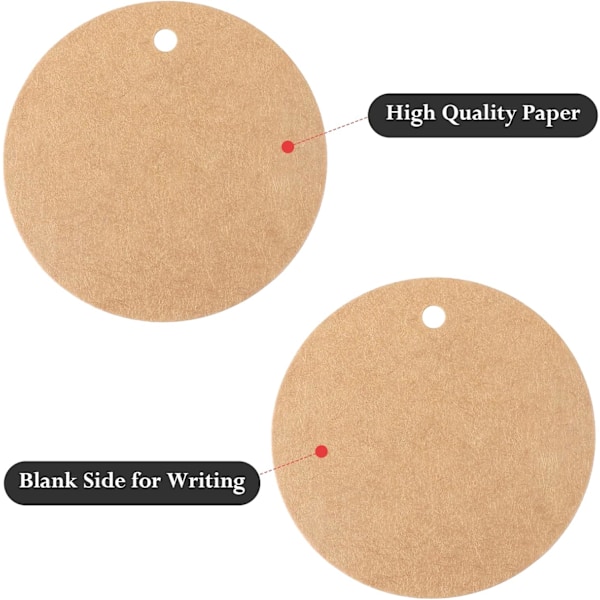 5 cm:n pyöreät kraft-paperilaput, 100 kpl lahjalappuja 100 kpl juuttinarulla