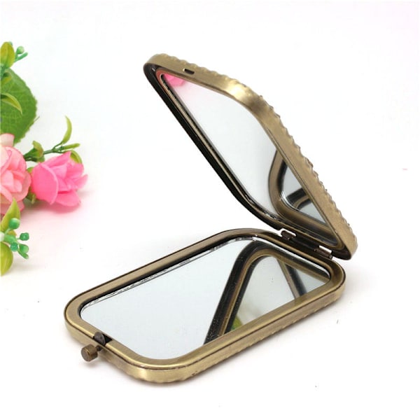 Vintage Compact Travel Pocket Mirror Rectangular Gold Make-up Mir