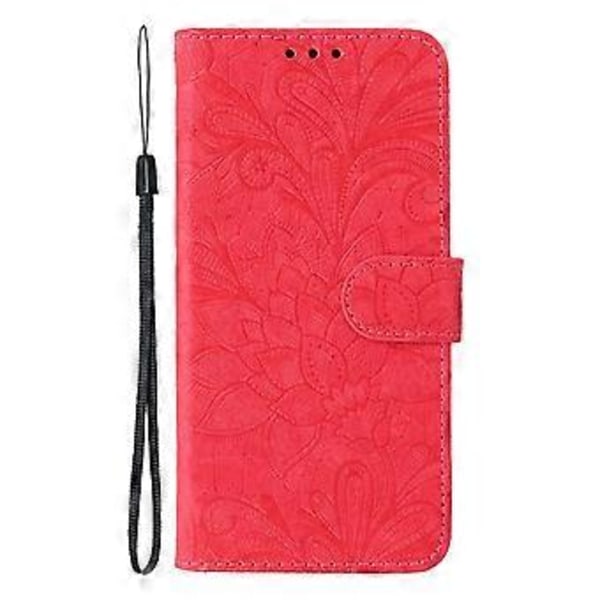 För Motorola Edge 50 Ultra 5G Fodral Spetsblommor PU Läder Flip Plånbok Telefonskal Red