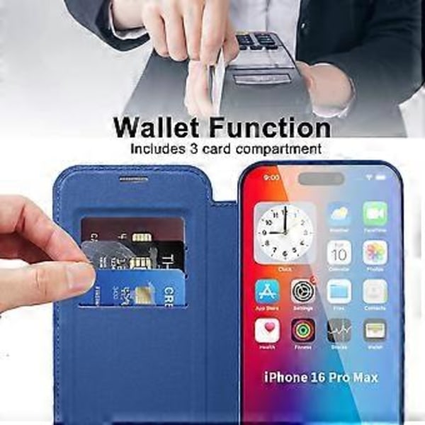 Magnetiskt fodral med kortfack och RFID-skydd i läder för iPhone 16 Pro Max Style C