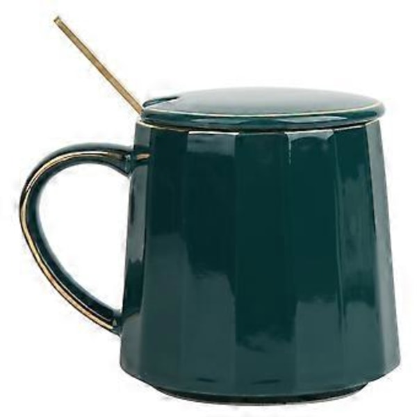 Søt Keramisk Kaffekopp Melk Te Kopp for Hjemmekontor med Lokk og Skje Gave