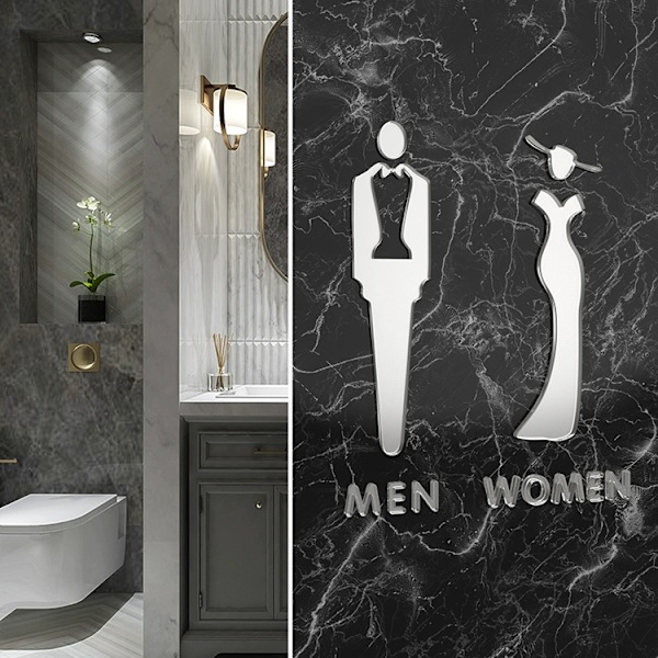 Stereoskopisk minimalistisk mænd kvinder toilet identifikation skilt butik