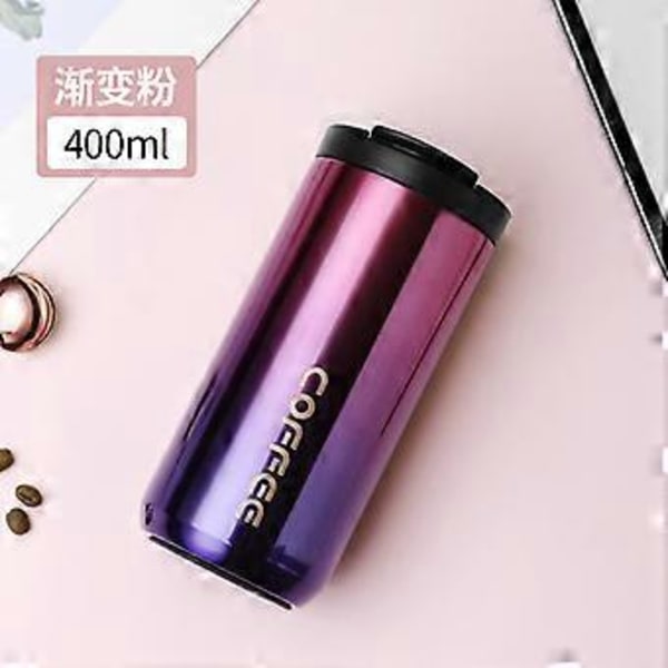 Rostfria Vakuumisolerade Tumblers Dubbelväggig Kaffekopp Spill-säker Resemugg för Hemmakontor Kök Utomhus Gradient Powder 500ml