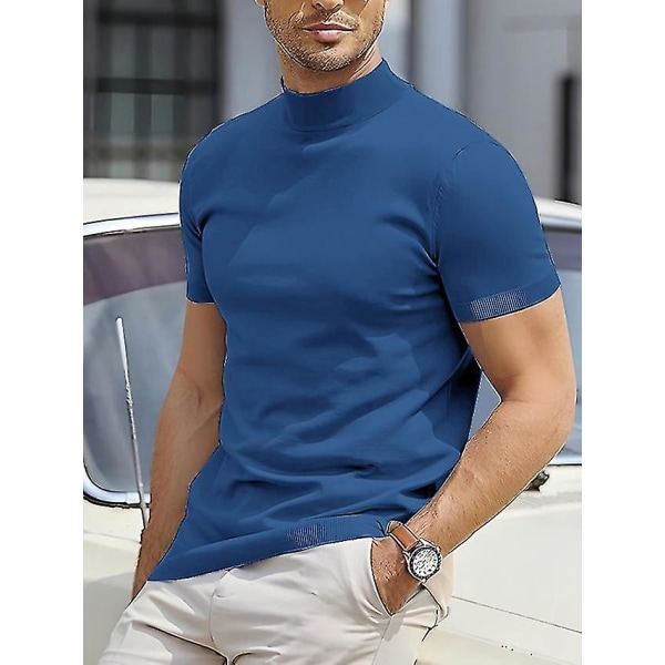 Men&#39;s T Shirt Tee Tee Top Plain Turtleneck Street Vacation Short Sleeves Clothing Apparel Designer Basic Modern Contemporary.XXL.Navy Blue