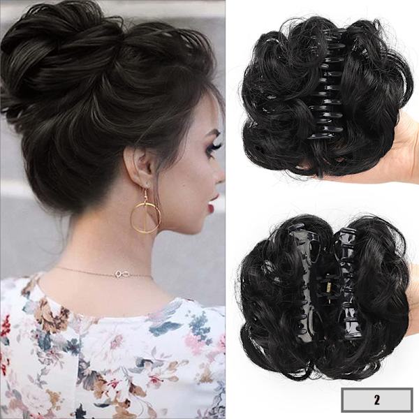 1 stk. (naturlig sort) Hårstykke Gummi Hår Scrunchie Curly Up