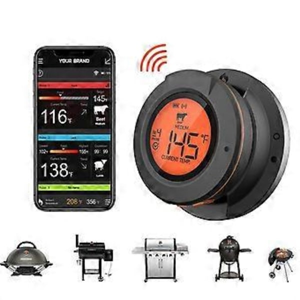 Bluetooth Trådlös Grill BBQ Termometer för Grillning med 4 Prober, Timer, Alarm, 50 m Barbecue Matlagnings Kök Mat Kött Termometer för Rök, Ug