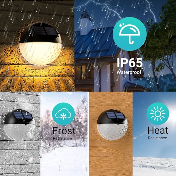 Sæt med 4 LED-varmlys sollamper udendørs væglampe IP65 vandtæt