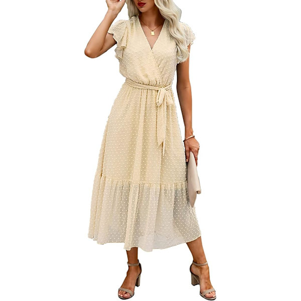 Kvinder Sommer Boheme Floral Casual Wrap V Hals Ruffle Cap Ærme