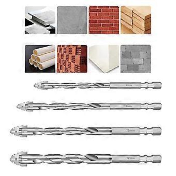 4-pak Fire Fløjte Savtand Excentriske Bor med Karbidspidser og 1/4\" Hex Skaft for Effektiv Boring 6/8/10/12mm