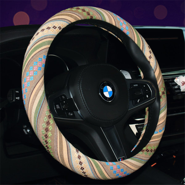 Car Steering Wheel Cover, Coarse Flax Cloth(G#), Ethnic Style, U