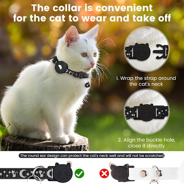 (svart) Halsband för katt, reflekterande halsband för katt med säkerhetsspänne a