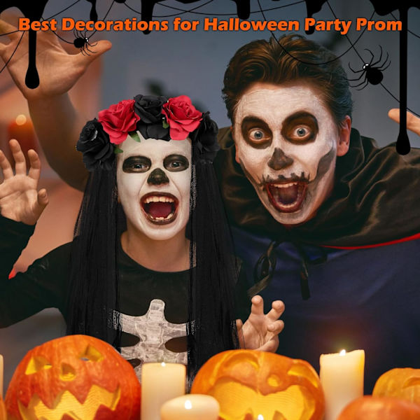 1 stk (svart+rød) Dia de los Muertos pannebånd, Halloween gotisk hodeplagg